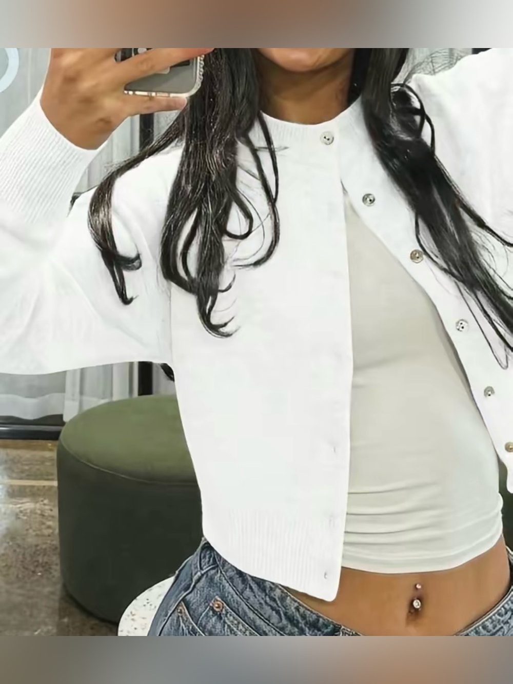 White Women's Button-Front Cardigan Sweater
